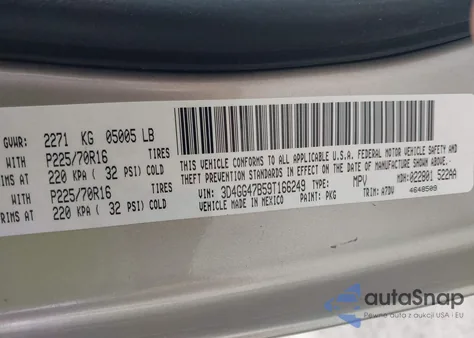 2009 Dodge Journey Se z USA, uszkodzony, nr VIN 3D4GG47B59T166249